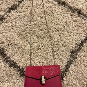 Bvlgari Chic Red Crossbody Bag with Gold Chain and Clasp